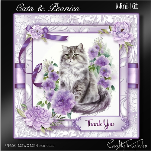 Peonies Cats Purple Card Front Kit-7