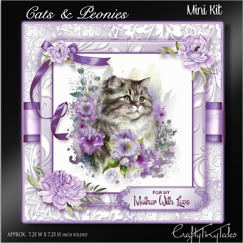 Peonies Cats Purple Card Front Kit-8