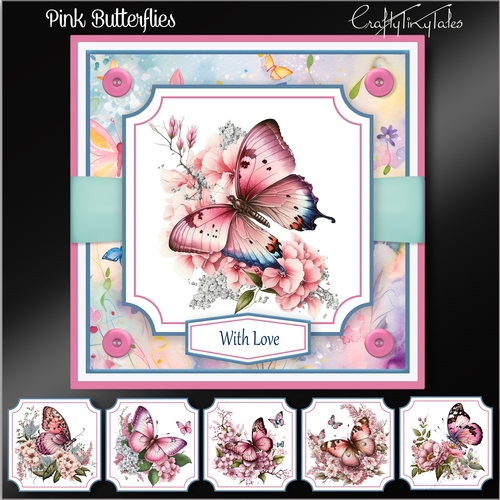 Pink Butterflies Topper Card Kit
