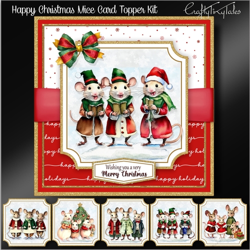 Happy Christmas Mice Card Topper Kit