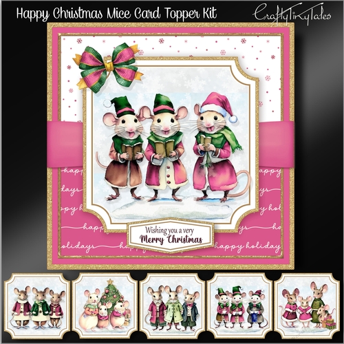 Happy Christmas Mice Card Topper Kit-2