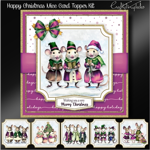 Happy Christmas Mice Card Topper Kit-3