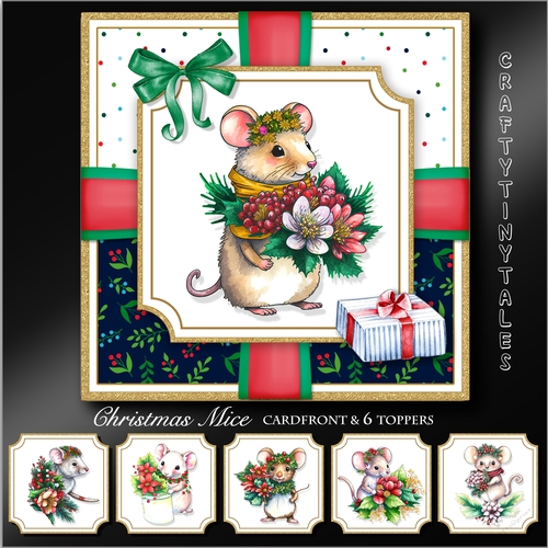 Christmas Mice Card front & Toppers 
