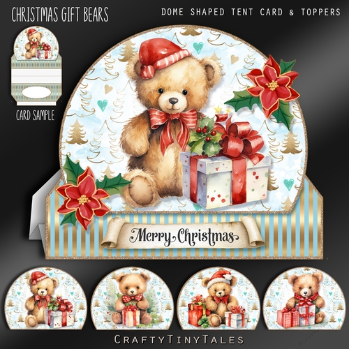 Christmas Gift Bears Tent Card & Toppers