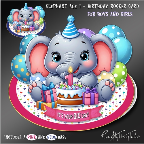 Elephant Age 1 Birthday Rocker Card Kit
