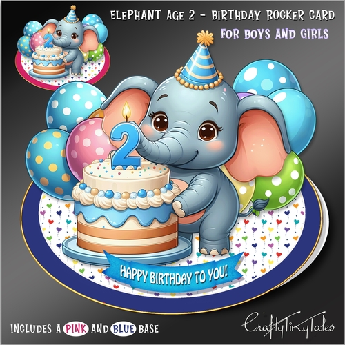 Elephant Age 2 Birthday Rocker Card Kit