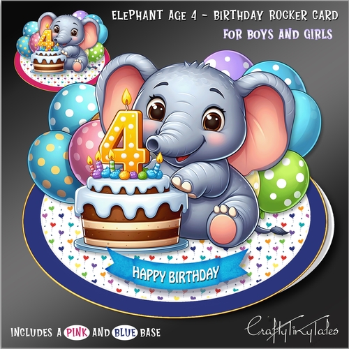Elephant Age 4 Birthday Rocker Card Kit