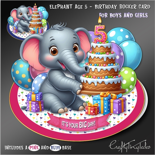 Elephant Age 5 Birthday Rocker Card Kit