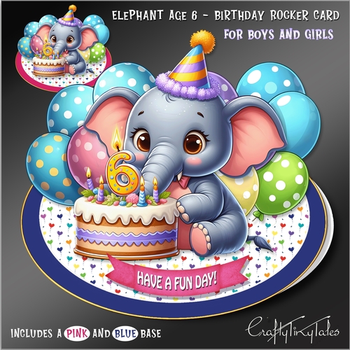 Elephant Age 6 Birthday Rocker Card Kit