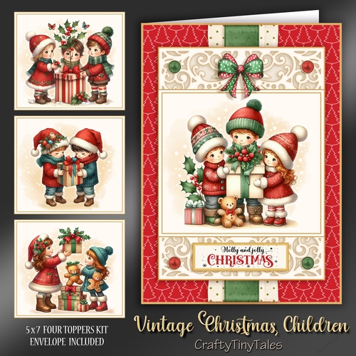 Vintage Christmas Children Four Toppers Kit