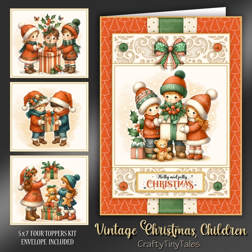 Vintage Christmas Children Four Toppers Kit-2