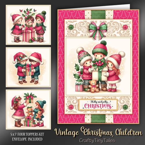 Vintage Christmas Children Four Toppers Kit-3