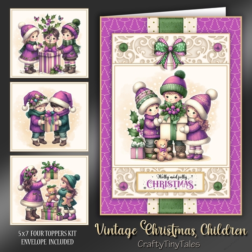Vintage Christmas Children Four Toppers Kit-4