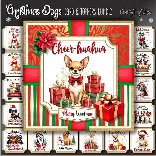 Christmas Dogs Card Front and Toppers BUNDLE