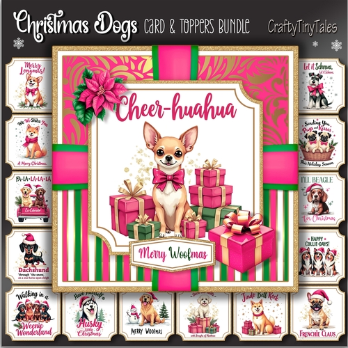 Christmas Dogs Card Front and Toppers BUNDLE-2