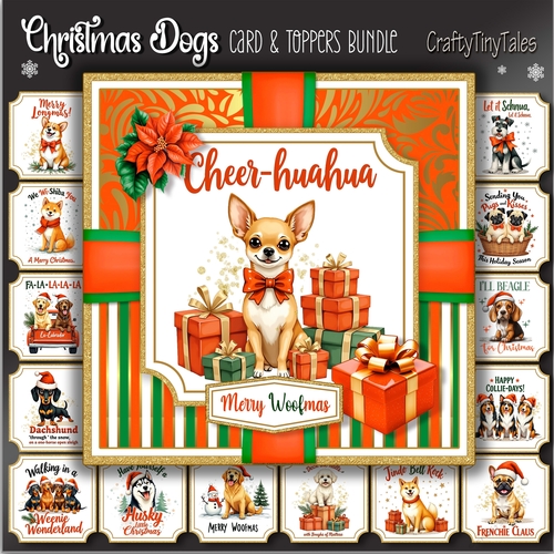 Christmas Dogs Card Front and Toppers BUNDLE-3