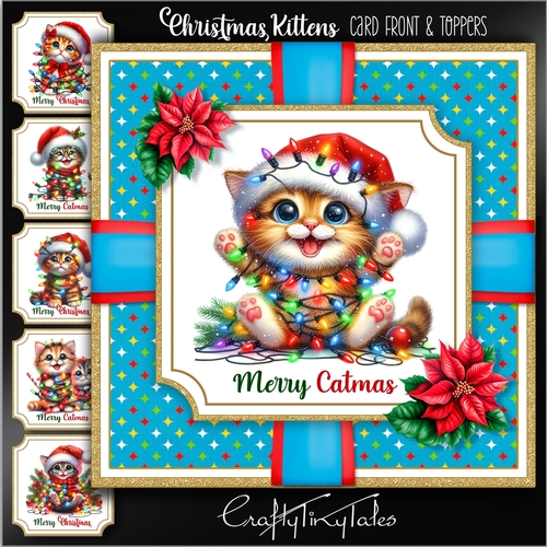 Christmas Kittens Card Front and Toppers Kit-1
