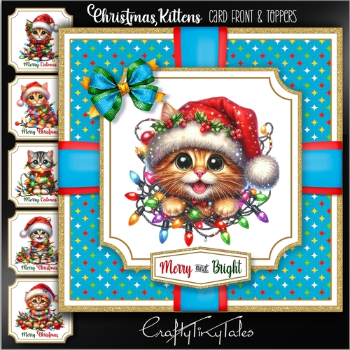 Christmas Kittens Card Front and Toppers Kit-2