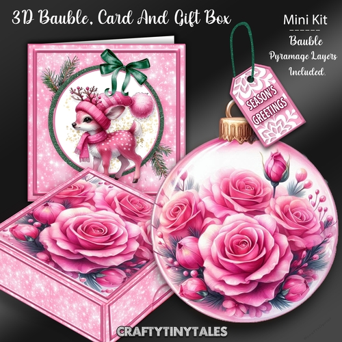 Pink Christmas Bauble Card And Box Kit-3