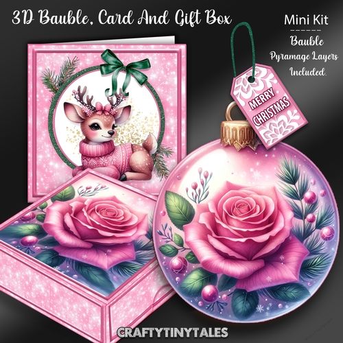 Pink Christmas Bauble Card And Box Kit-4