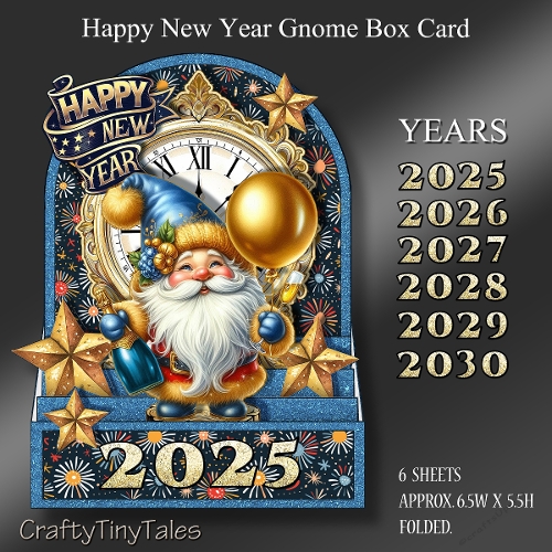 Happy New Year Gnome Box Card-Blue