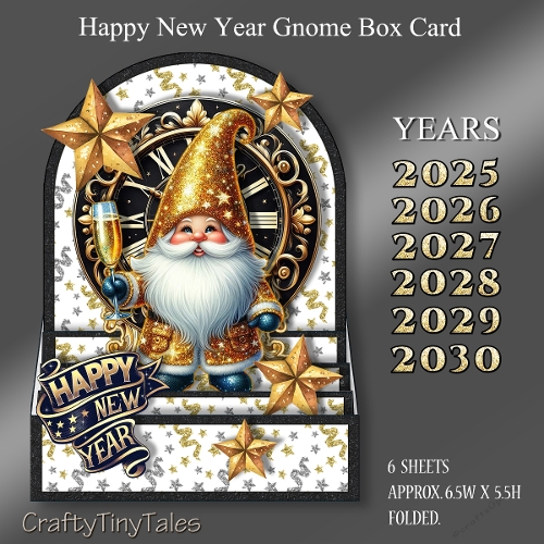 Happy New Year Gnome Box Card-Gold