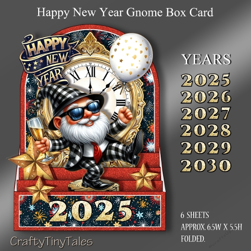 Happy New Year Gnome Box Card-Red