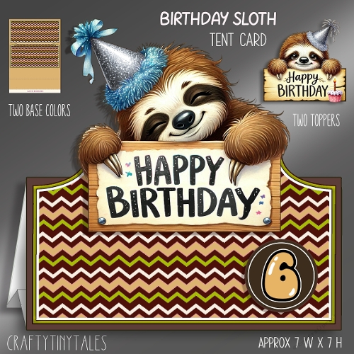 Birthday Sloth Tent Card Kit-3