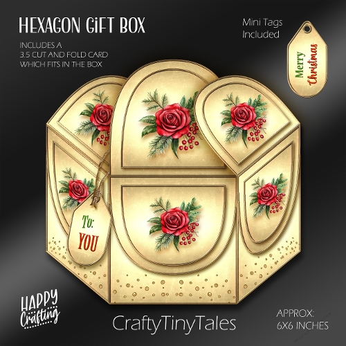Christmas Roses Hexagon Gift Box