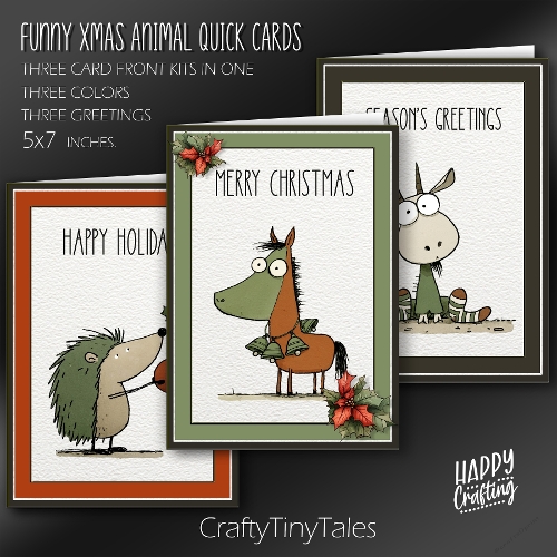 Funny Xmas Animal Quick Cards Kit-10