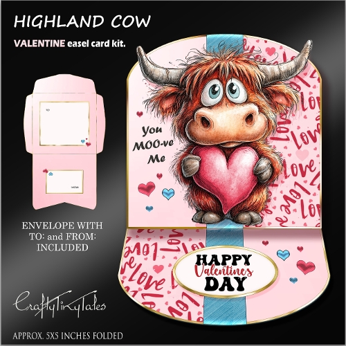 Highland Cow Valentine Easel Card Kit