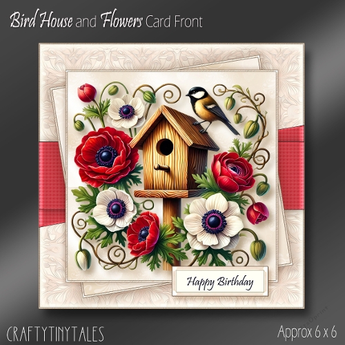 Bird House and Flowers-Cardfront Kit-3