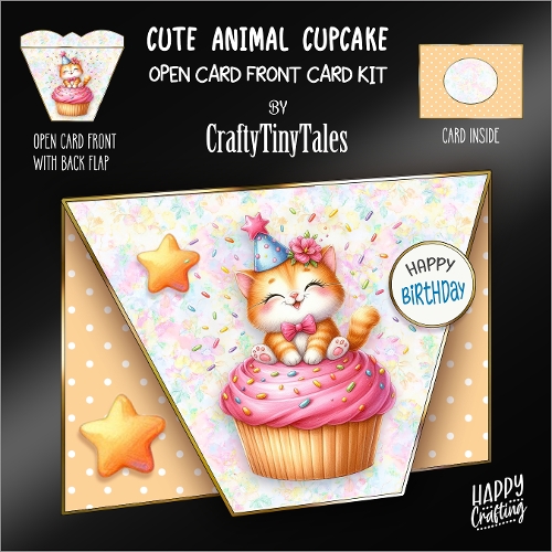 Cute Animal Cupcake-Open Card Front K3
