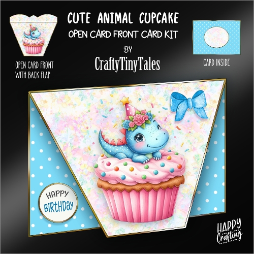 Cute Animal Cupcake-Open Card Front K4