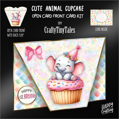Cute Animal Cupcake-Open Card Front K5