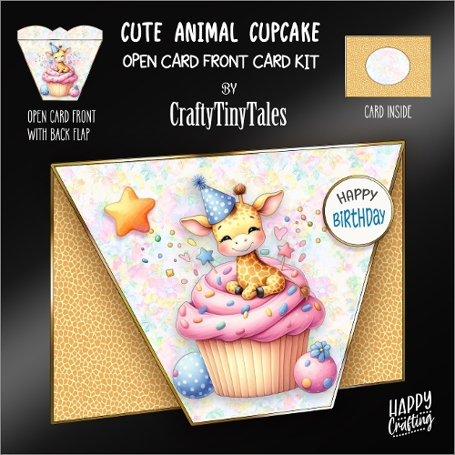 Cute Animal Cupcake-Open Card Front K7
