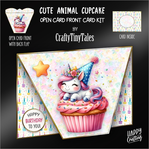 Cute Animal Cupcake-Open Card Front K10