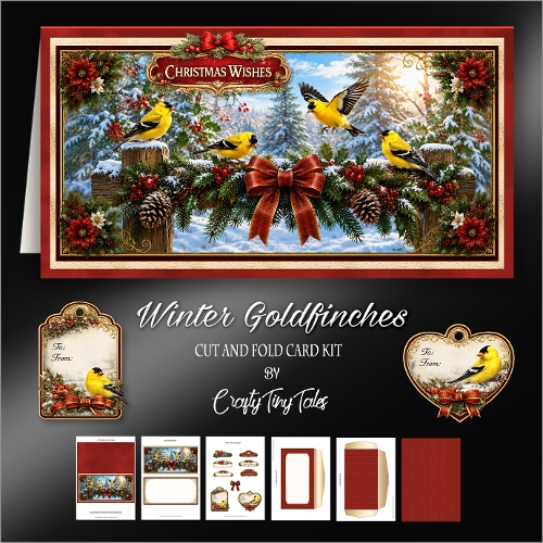 Winter Goldfinches Cut-And-Fold Card-K3