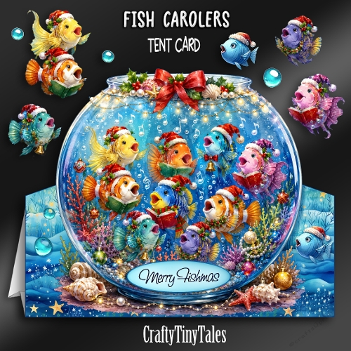 Fish Carolers Tent Card Kit
