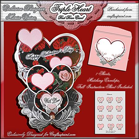 Triple Heart Red Rose Easel Kit