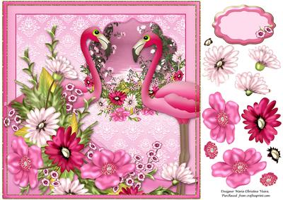 Flamingo Bouquet 8x8 Card Front