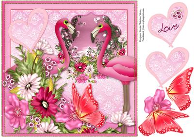 Flamingo Butterfly Bouquet Love Cardfront