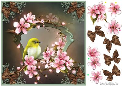 Cherry Blossoms with Bows 8x8