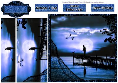 Sunset Dock Fishing Blue 6x6