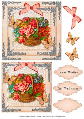 Basket of Flowers 5.5x5.5 Peach