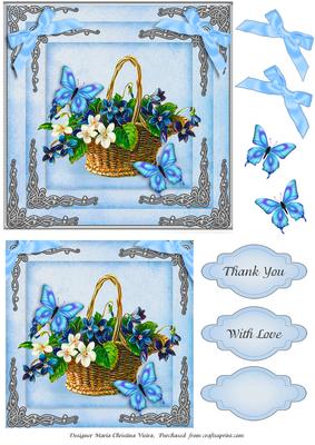Basket of Flowers 5.5x5.5 Blue