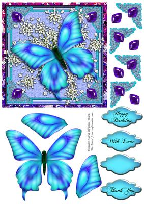 Butterfly on Queens Lace Blue 6x6
