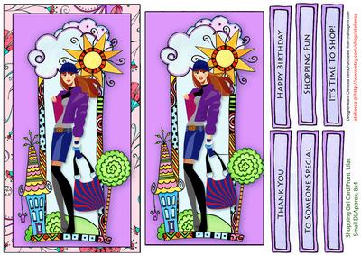 Shopping Girl Card Front Lilac