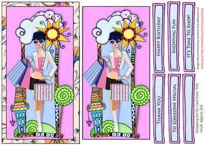 Shopping Girl Card Front Pink