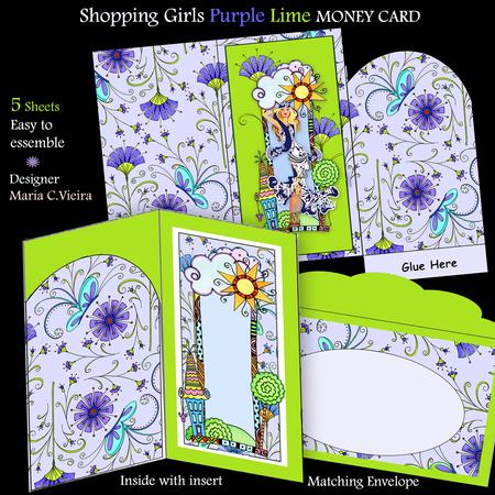 Shopping Girls Purple Lime Money Card